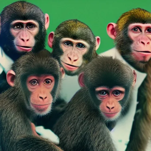 Image similar to a photo of the beatles as monkeys, ultra detailed, hyper realistic, 8 k, cinematic