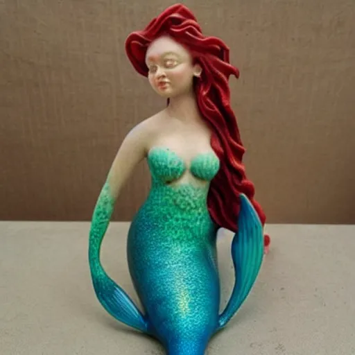 Image similar to a ceramic realistic mermaid sculpture mug, creative, beautiful, award winning design, functional, colorful