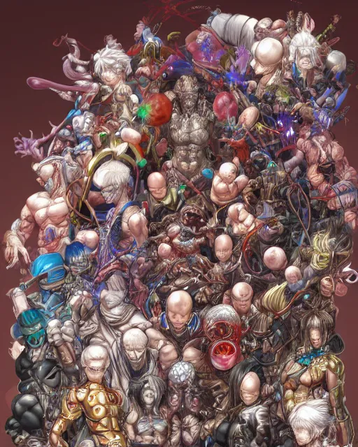 Image similar to anatomy of God by Yoshitaka Amano 4k hyper detailed trending on artstation