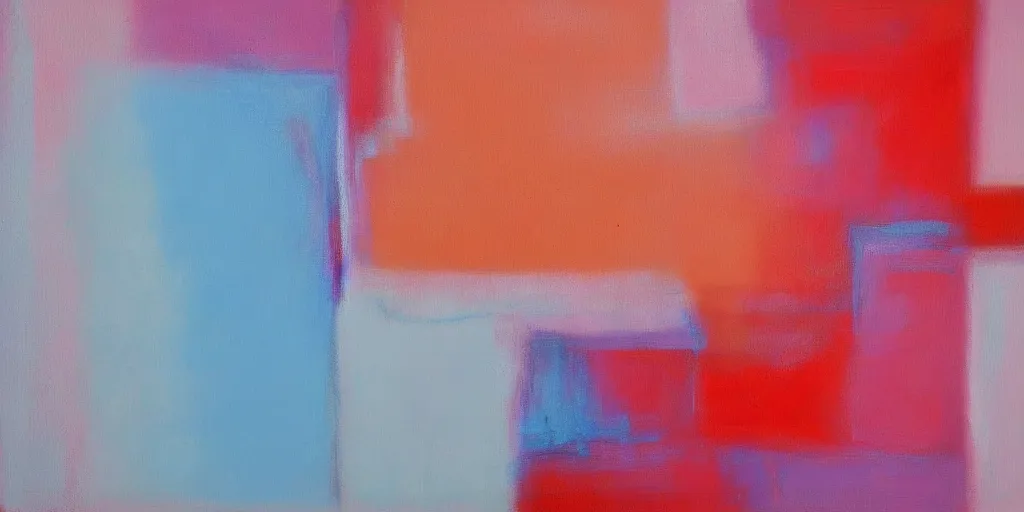 Image similar to abstract art, minimalist, modern art, peach pink and blue, oil paints