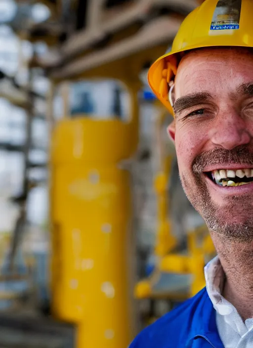 Image similar to closeup portrait of cheerful bryan craston as a crane operator, yellow hardhat, natural light, bloom, detailed face, magazine, press, photo, steve mccurry, david lazar, canon, nikon, focus