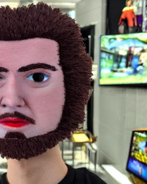 Image similar to twitch streamer aidan ross. highly detailed felt. hyper real photo. 4 k.