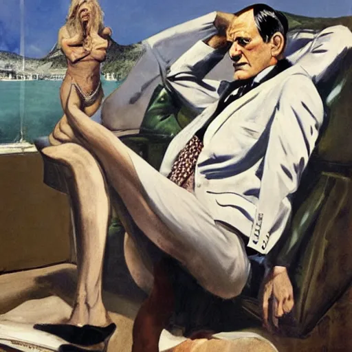 Image similar to sigmund freud as james bond, by robert e. mcginnis, by lucian freud, by neo rauch