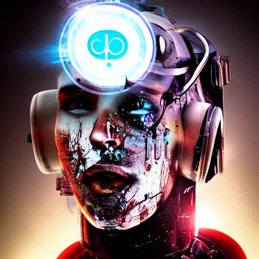 Image similar to Beautiful Photo of Arduino Uno in the robot's head. cyborg man. Cyberpunk. splatterpunk. 4K