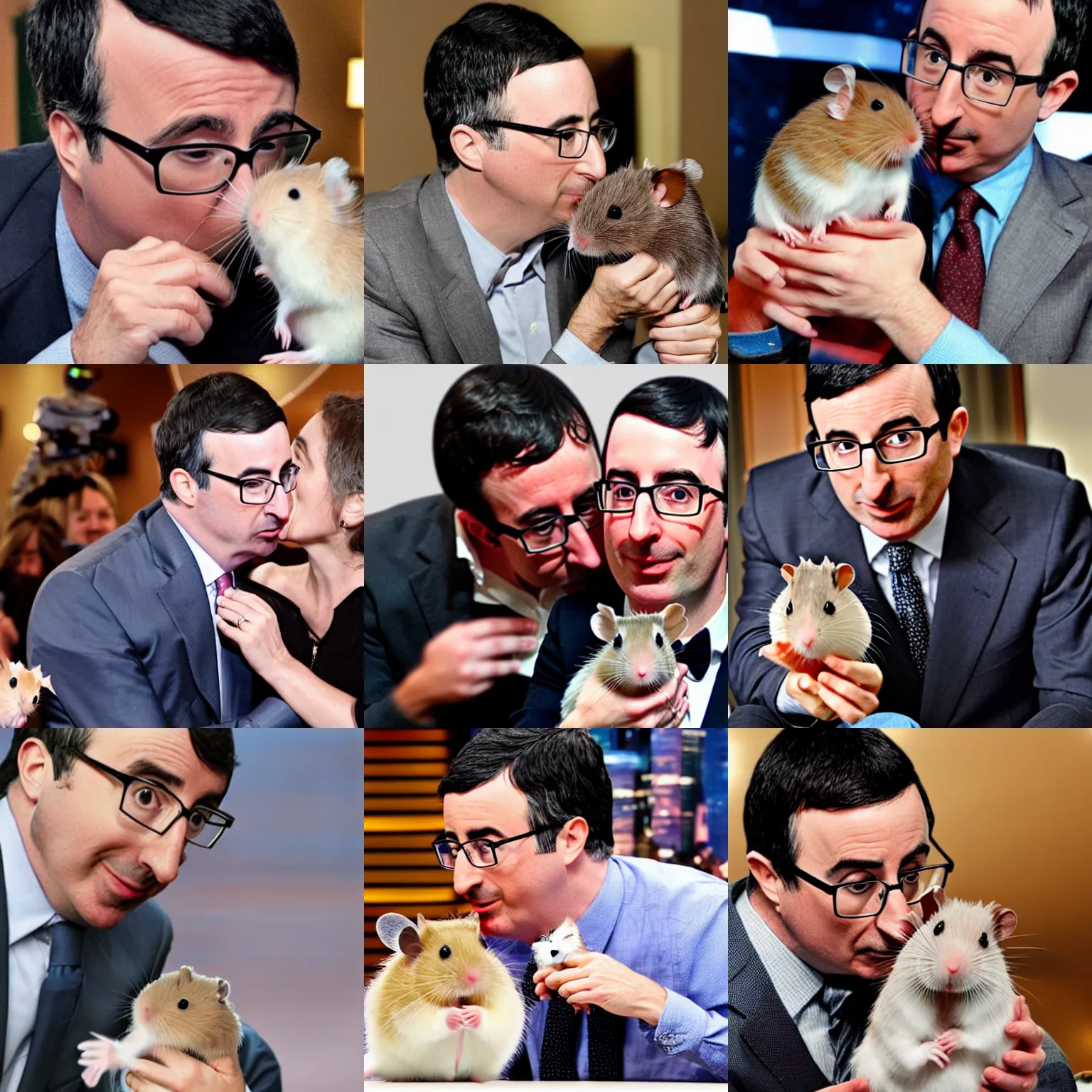 Prompt: john oliver kissing a cute hamster