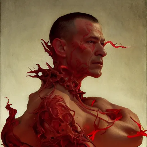 Image similar to the red dragon | highly detailed oil painting, hyperrealistic, very intrincate | cinematic lighting, award - winning | by roberto ferri, gustav klimt, william waterhouse and tom bagshaw | by austin osman spare and william blake, trending on artstation, cgsociety, official art, octane.