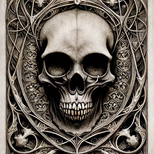 Prompt: memento mori by arthur rackham, art forms of nature by ernst haeckel, ultrasharp, photorealistic, hyperdetailed, octane render, polished, art nouveau, gothic, ornately antique porcelain beautiful skull mask dominant, intricate ornamental organic filigree, art nouveau botanicals, art forms of nature by ernst haeckel, horizontal symmetry, symbolist, visionary