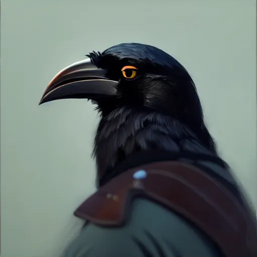 Prompt: portrait painting of a crow - headed sheriff, sharp focus, award - winning, trending on artstation, masterpiece, highly detailed, intricate, studio ghibli, the dragon prince. art by merwild and ernesto irawan and rachel denton
