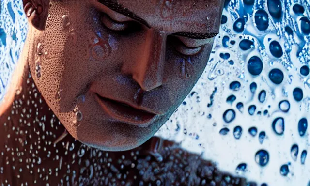 Prompt: water sculpture of a man, photorealistic, cinematic lighting, 8 k, extremely detailed