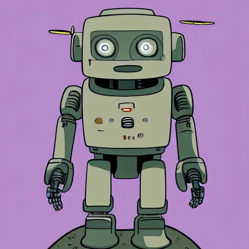 Image similar to a study of cell shaded cartoon of a robot dancing on a desert road, full body, wide shot, very muted colors, post grunge, studio ghibli, laurie greasley, highly detailed, deviantart, art by artgem