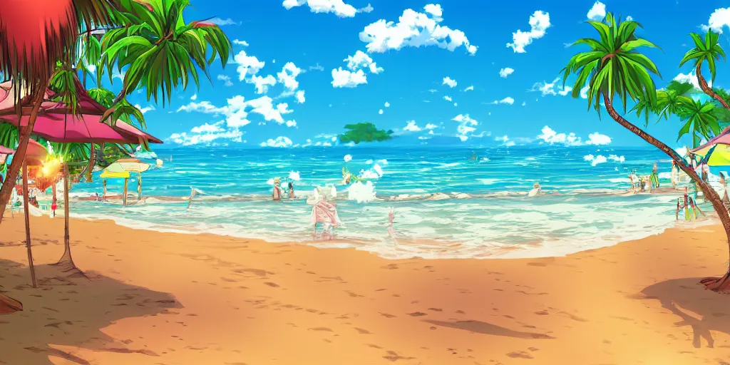 Image similar to anime beach resort background, award - winning digital art