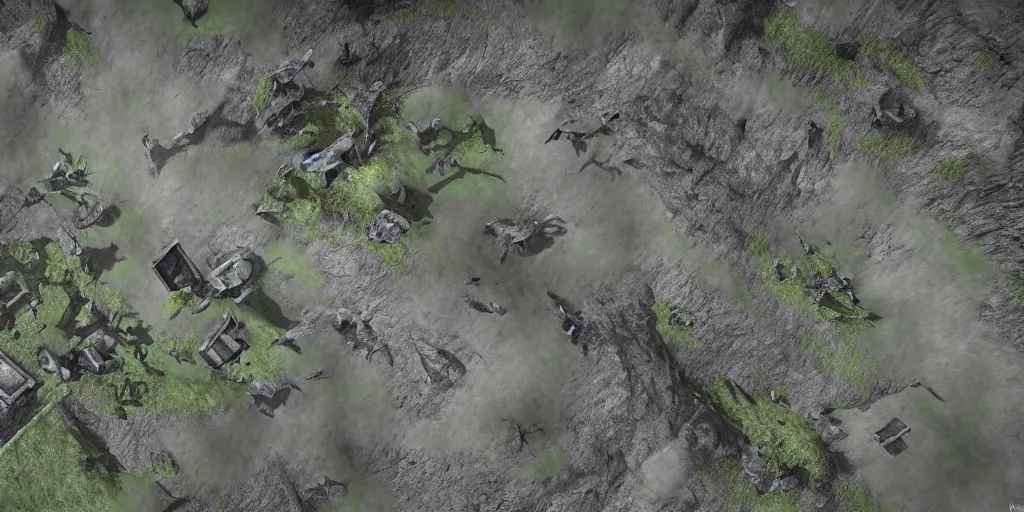 Prompt: grimdark aerial map of the trenches, unreal engine, 8 k, ultra realistic, ultra detail