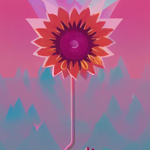 Prompt: beautiful digital sunflower in stunning pink sea, VERY LIGHT pink and blue scheme, isometric, by Anton Fadeev and Simon Stalenhag, trending on artstation, low contrast