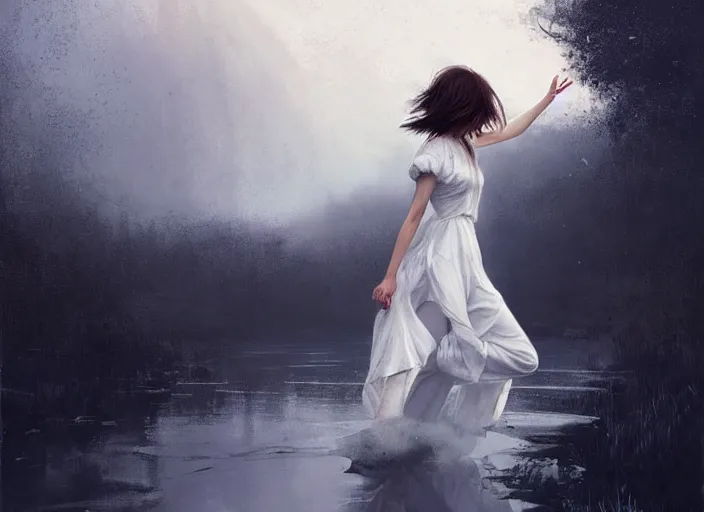 Image similar to white dress girl chasing from crazy grim reaper, messy hair, messy lines, scared face, beautiful and aesthetic and attractive, dramatic situation, specular reflection, occlusion shadow, intricate, bokeh, box office hit, masterpiece, by ilya kuvshinov and jeremy lipking and quentin mabille