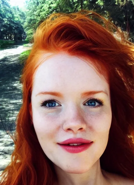 Prompt: cute redhead woman selfie, iPhone photography