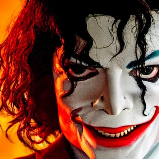 Image similar to stunning awe inspiring michael jackson as the joker, movie still 8 k hdr atmospheric lighting