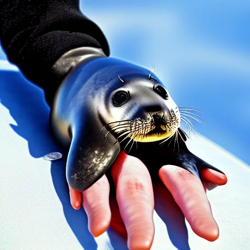 Image similar to a seal on a hand glider, 4 k, highly detailed