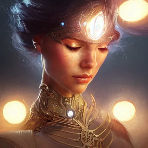 Image similar to cyborg princess of the light, fantasy, intricate, elegant, highly detailed, digital painting, artstation, concept art, smooth, sharp focus, illustration, by artgerm and greg rutkowski