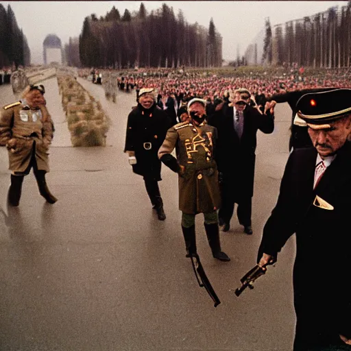 Image similar to stepan bandera kills putin, realistic, Photographed with Leica Summilux-M 24 mm lens, ISO 100, f/8, Portra 400