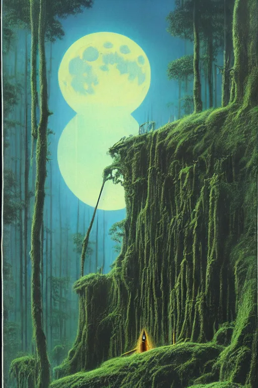 Image similar to emissary the forest moon home of the furry ewoks ( designated : ix 3 2 4 4 - a ) by arthur haas and bruce pennington and john schoenherr, cinematic matte painting, 8 k, dark color palate