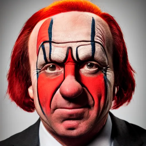 Prompt: Saul Goodman from Breaking Bad dressed as a clown