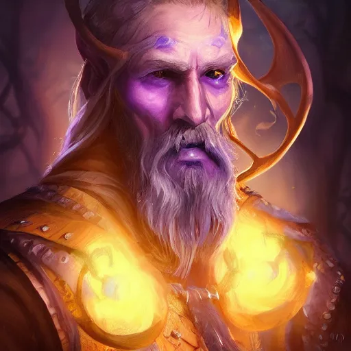 Prompt: A professional digital portrait painting of a D&D druid, painted in the style of Arcane, 4k, digital art, trending on cgsociety, highly detailed, upper body shot, shallow depth of field, purple and yellow lighting, professional lighting, airbrush,