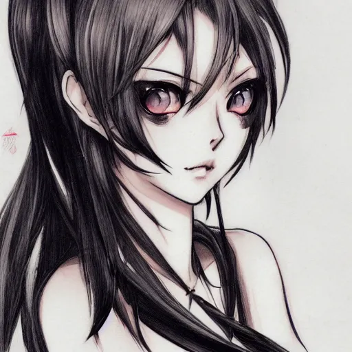Image similar to A detailed frontal portrait sketch of a catgirl, By shirow masamune, WLOP, Avetetsuya Studios, colored sketch anime manga panel, trending on artstation, pixiv art, smooth, artgem, elegant, highly detailed, pixiv trending, anime inspired, by studio trigger, attractive character
