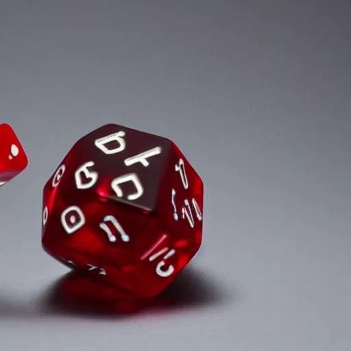 Prompt: a red dragon holding a 2 0 - sided red dice, white background