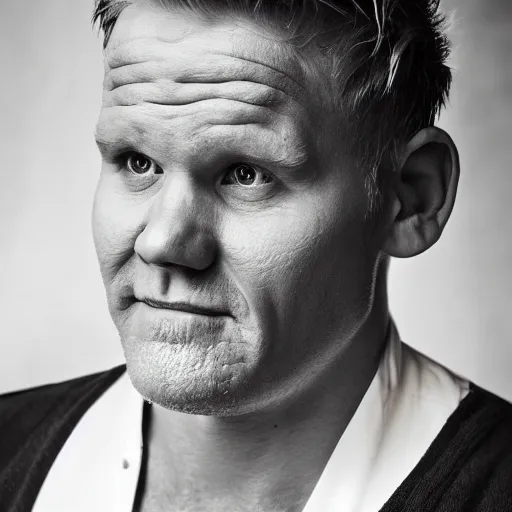 Image similar to full Portrait photography of someone who has the face of Gordon Ramsay, the body of an orc