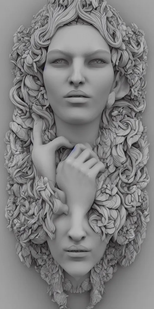 Prompt: a sculpture of mythical creatures by geenss archenti flores, elegant and beautiful female face, carved in stone, intricate, elegant, highly detailed, artstation, concept art, ambient occlusion, vray render,