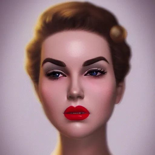 Prompt: a woman with 1 9 5 0 s!!!!! makeup!!!!!, detailed facial features, golden ratio, centered, photorealistic photography, photorealism, cinematic photography, fisheye!!!!! lens, artstation, cgsociety contest winner, vignette
