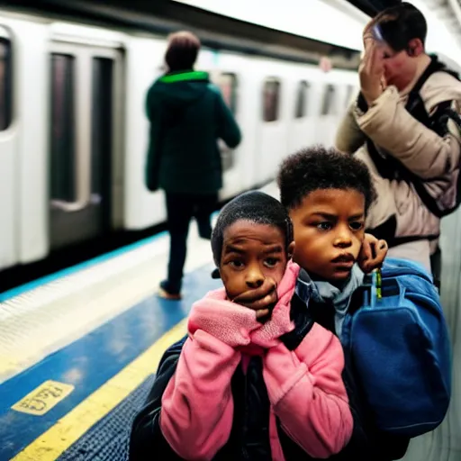 Image similar to a kid feeling anxious on the nyc subway