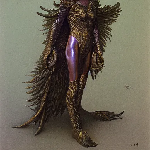 Image similar to young female in detailed golden mask of raven by Wayne Barlowe