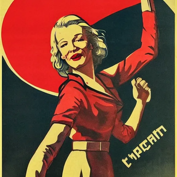 Image similar to soviet propaganda poster with cate blanchett calling on the world community to fight against Nazism, Ultra Detailed, soviet realism