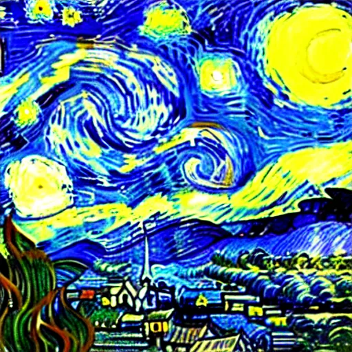 Prompt: vincent van gogh, starry night, oil on canvas