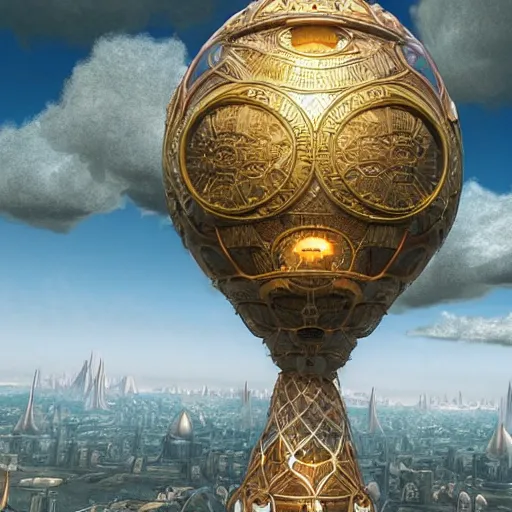 Image similar to enormous flying city in a faberge egg, sky, steampunk, fantasy art, masterpiece, unreal engine, intricate, intricate, intricate, detailed