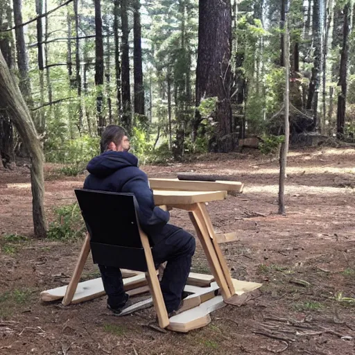 Image similar to First chair being made by caveman