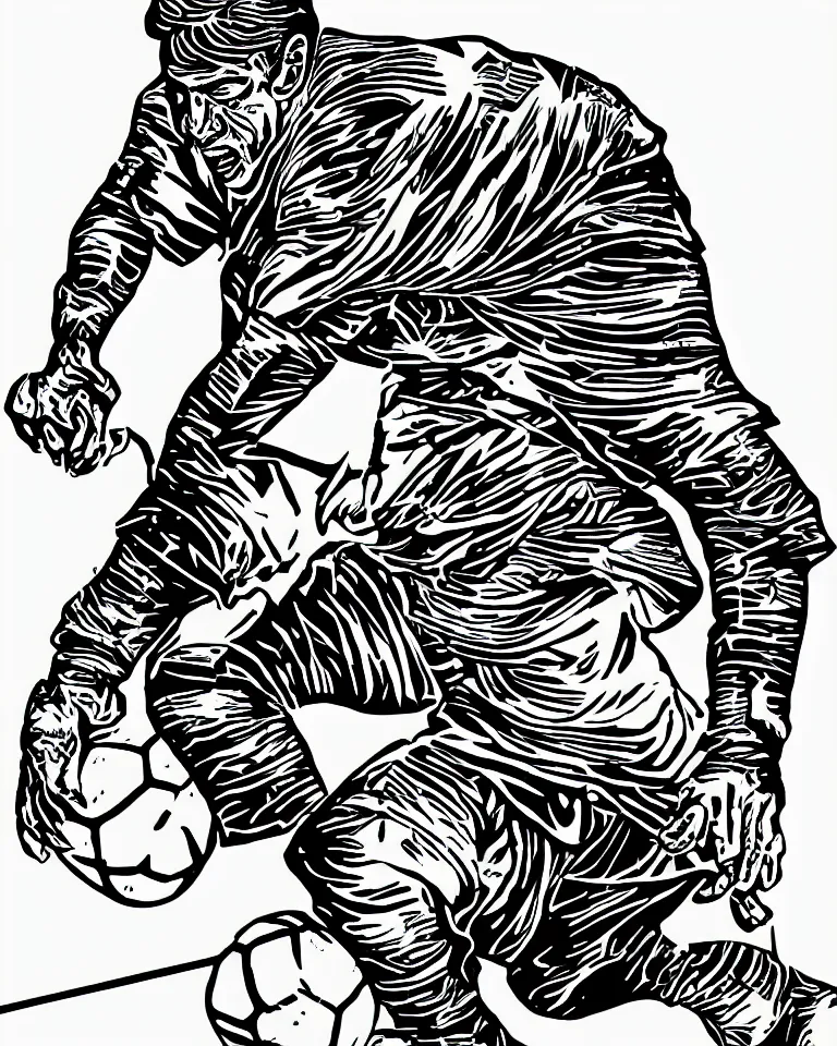 Image similar to a detailed lifelike linocut engraving of zico flamengo