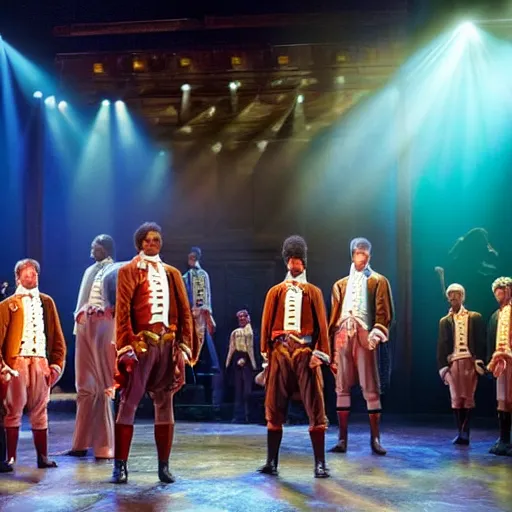 Prompt: Burton Guster in Hamilton, production still, stage lighting