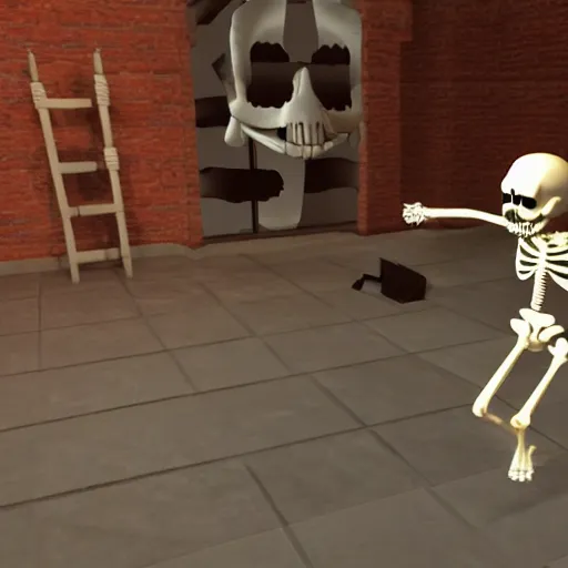 Image similar to A skeleton in the game Super Mario 64, unreal engine, highly detailed