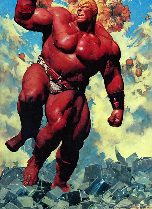 Prompt: full body and head portrait of brock lesnar as marvel mutant juggernaut, dynamic action, painted by norman rockwell and phil hale and greg staples and tom lovell and frank schoonover and jack kirby