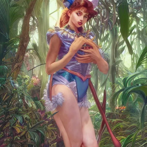 Prompt: Sailor Moon, queen of the jungle, fully clothed, pet animal, jungle fantasy, intricate, cinematic lighting, highly detailed, digital painting, artstation, concept art, smooth, sharp focus, illustration, art by Artgerm and Greg Rutkowski and Alphonse Mucha