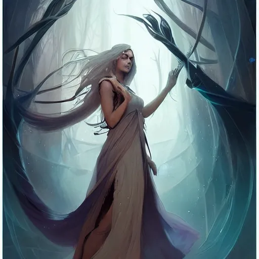 Image similar to a beautiful sorceress in long flowing robes, by charlie bowater, loish, peter mohrbacher, artgerm, greg rutkowski, krenz cushart, wlop