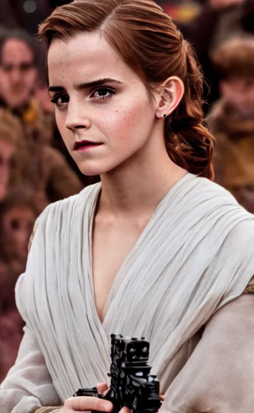 Prompt: a still of Emma Watson on Star Wars, maximum detail, ultra definition, 8K resolution