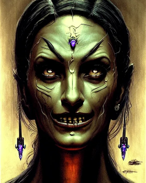 Image similar to symmetra from overwatch, character portrait, portrait, close up, concept art, intricate details, highly detailed, horror poster, horror, vintage horror art, realistic, terrifying, in the style of michael whelan, beksinski, and gustave dore