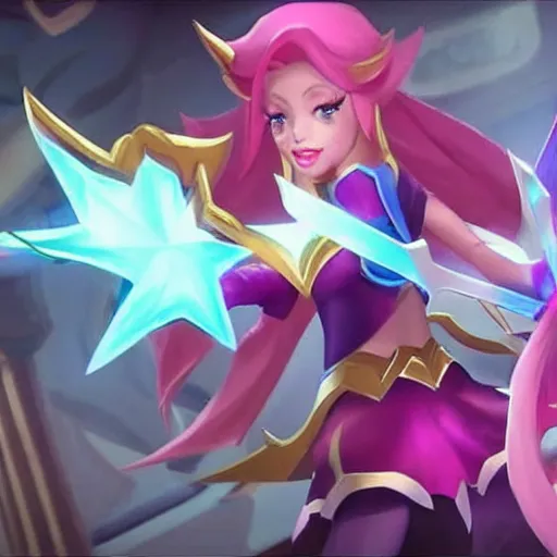 Prompt: star guardian xayah and star guardian kai'sa are friends, league of legends, by weta digital, 3 - dimensional, rays of shimmering light