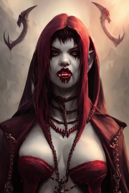 Image similar to dark elf vampire princess with fangs, highly detailed, d & d, fantasy, highly detailed, digital painting, trending on artstation, concept art, sharp focus, illustration, global illumination, ray tracing, realistic shaded, art by artgerm and greg rutkowski and fuji choko and viktoria gavrilenko and hoang lap