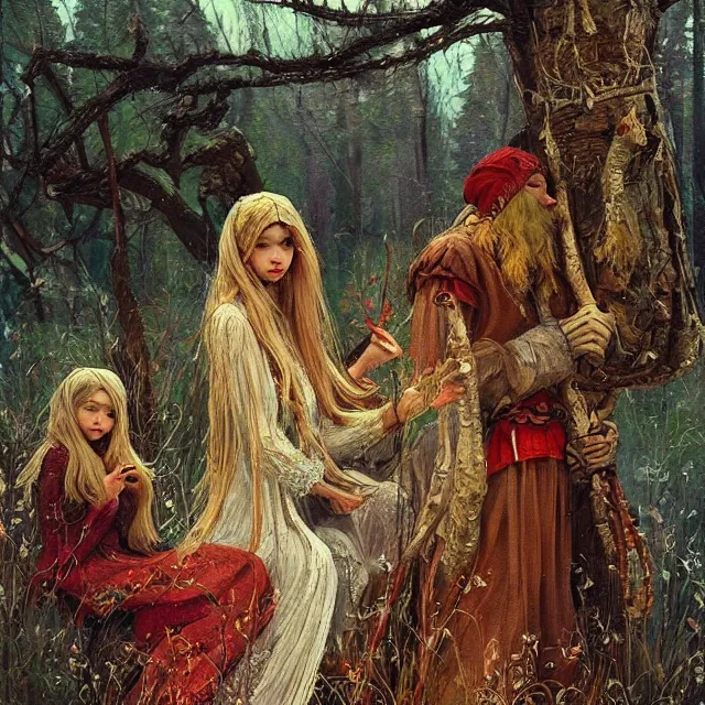 Image similar to russian folk fairytales, fantasy art, an ultrafine detailed painting, academic art, artstation, by pavel korin, viktor vasnetsov