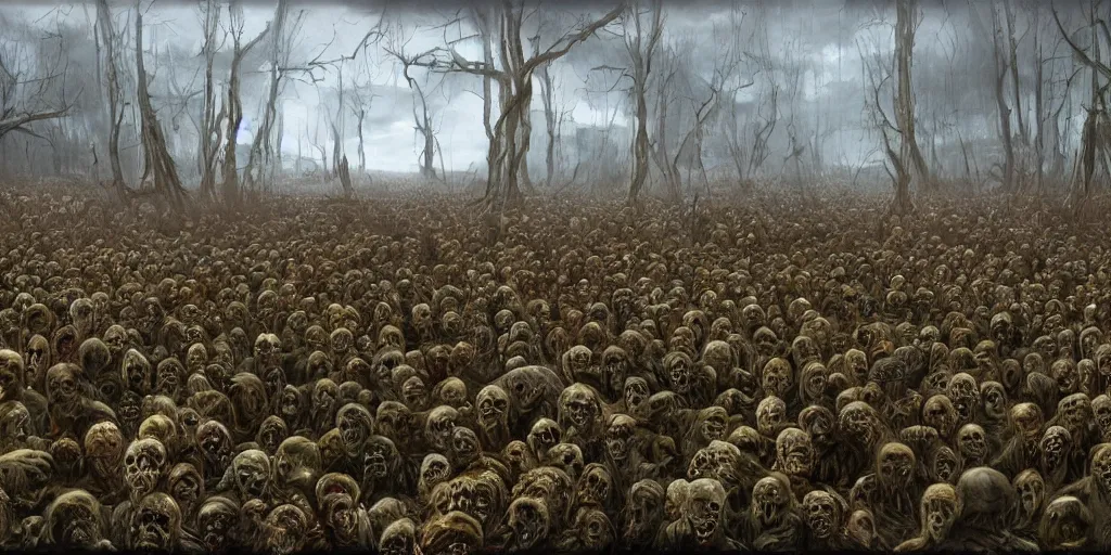 Prompt: home depot zombie hoards painted by david friedrich