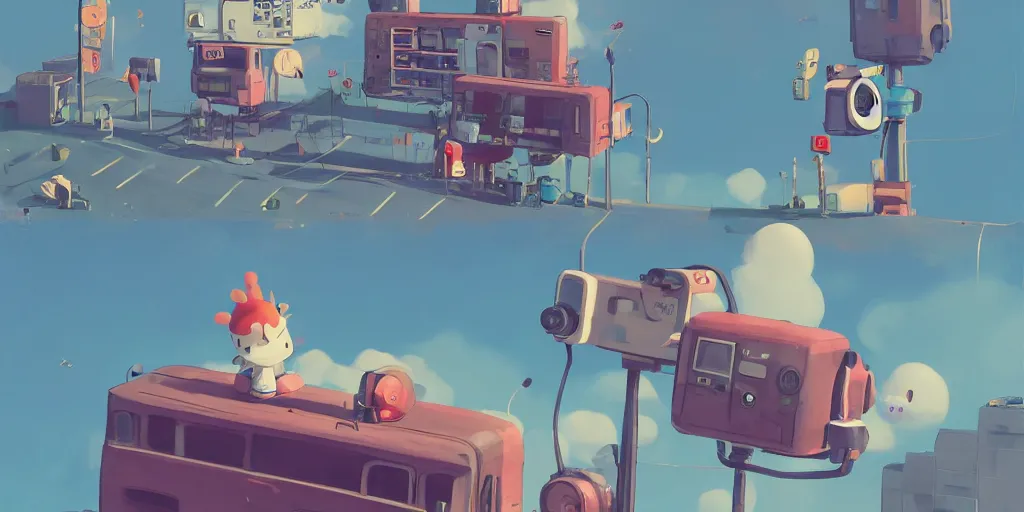 Prompt: Kawaii cartoon photographer with vintage camera by Goro Fujita and Simon Stalenhag , 8k, trending on artstation, hyper detailed, cinematic